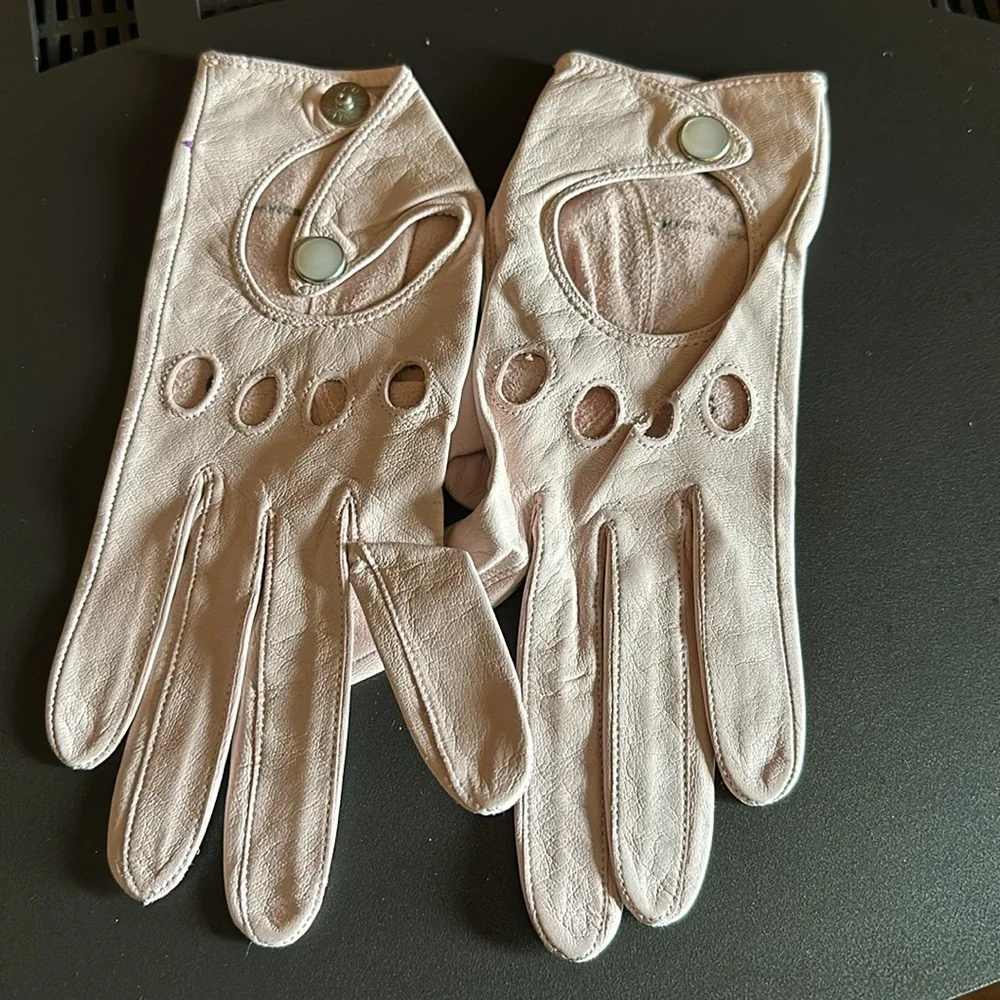 MISS ARIS Vintage Pink Leather Gloves Size XS